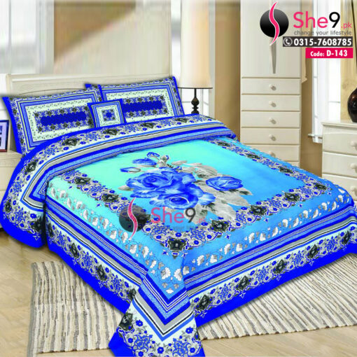 3D Blue Cotton Bedsheet
