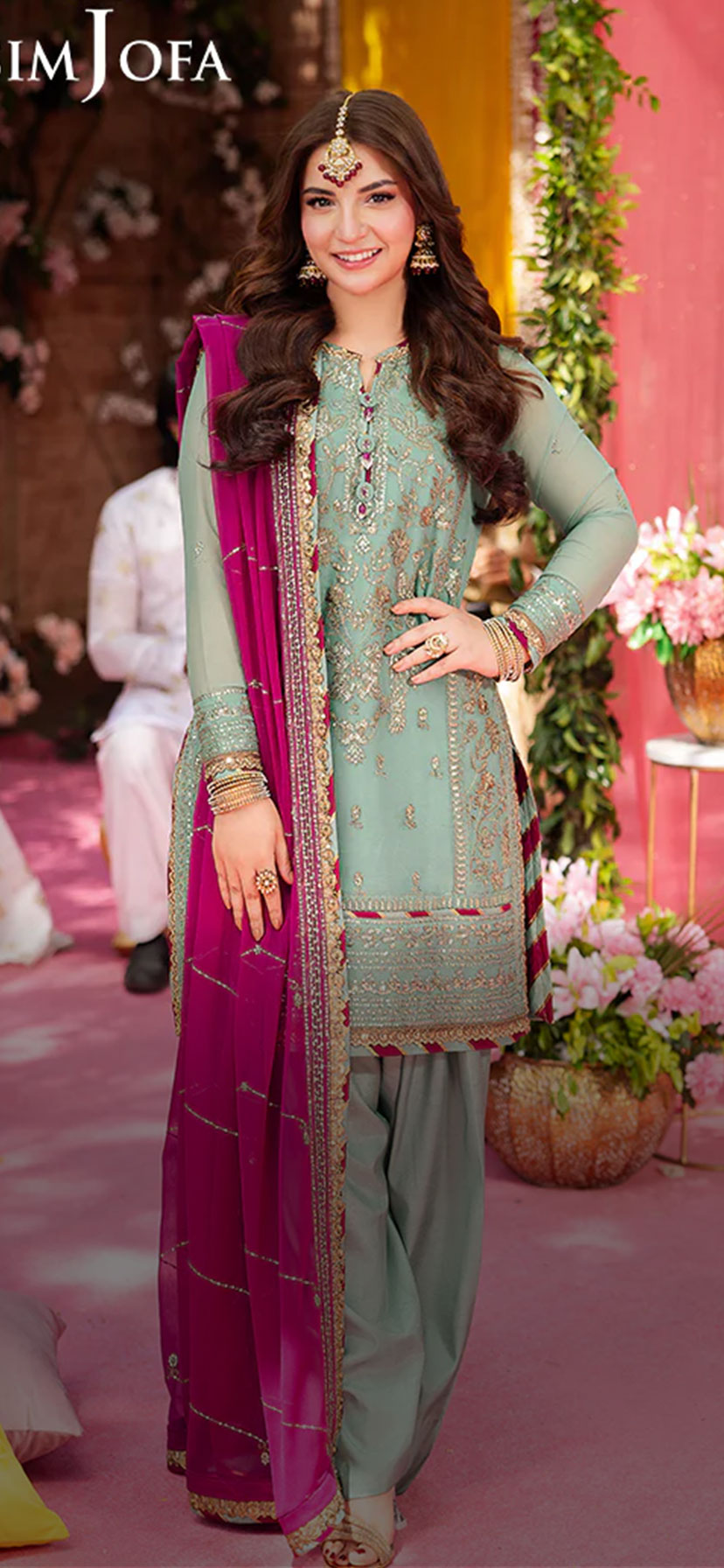 asim jofa green dress AJZS-04 EMBROIDERED CHIFFON 3 PCS